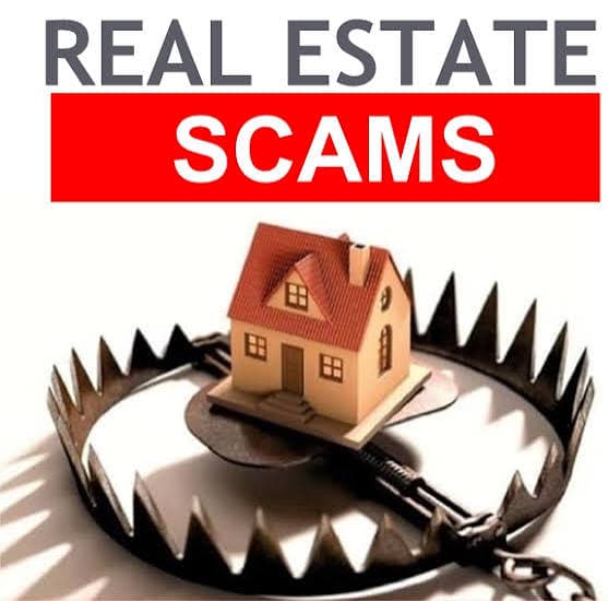 A scam alert warning about fake real estate rental listings